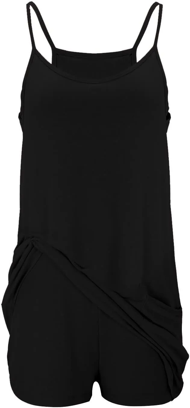 Women Athletic Sleeveless Mini Dress with Built-in Shorts V Neck Spaghetti Strap Sundress with Pockets Tennis Outfits
