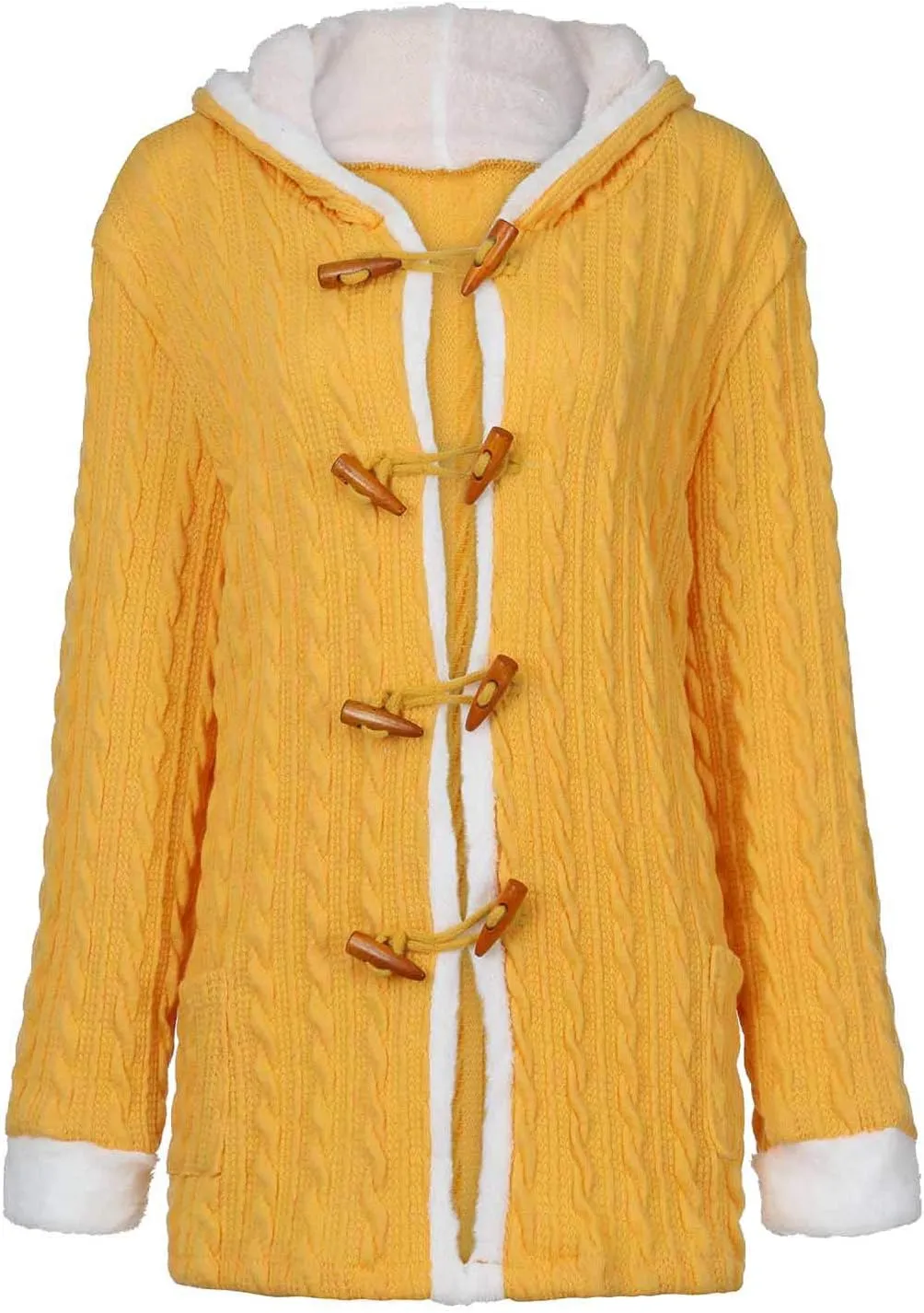 Women Casual Knit Button Long Sleeve Thick Warm Hooded Cardigan Coat Loose Long Sleeve Knit Lightweight Cardigans