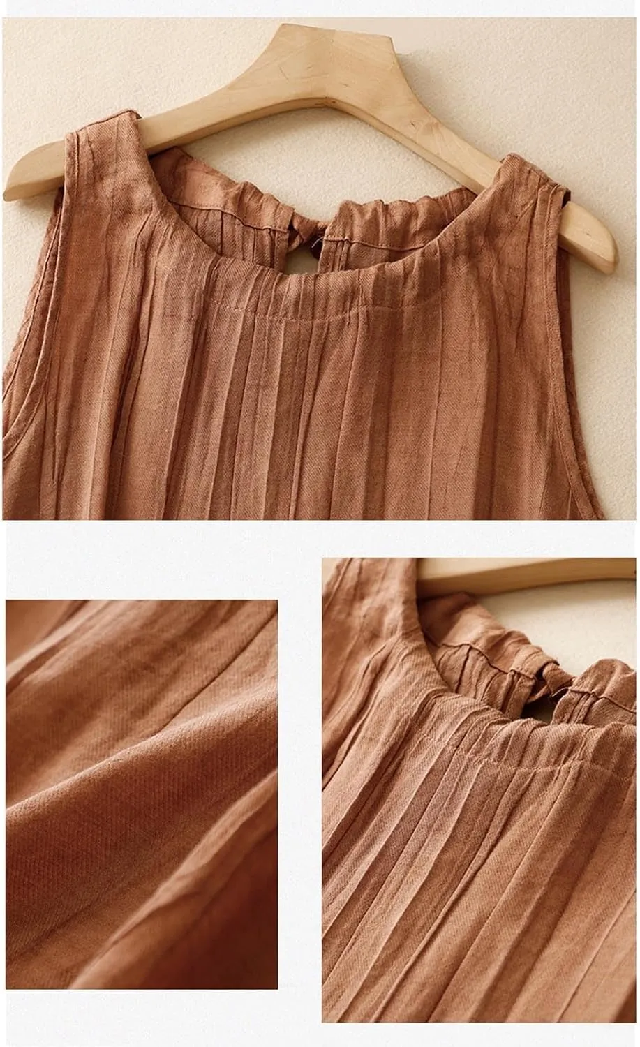 Women Cotton Linen Sleeveless Tank Tops Round Neck Gauze Shirt Casual Solid Color Loose Fit Comfy T-Shirt Blouse Vest