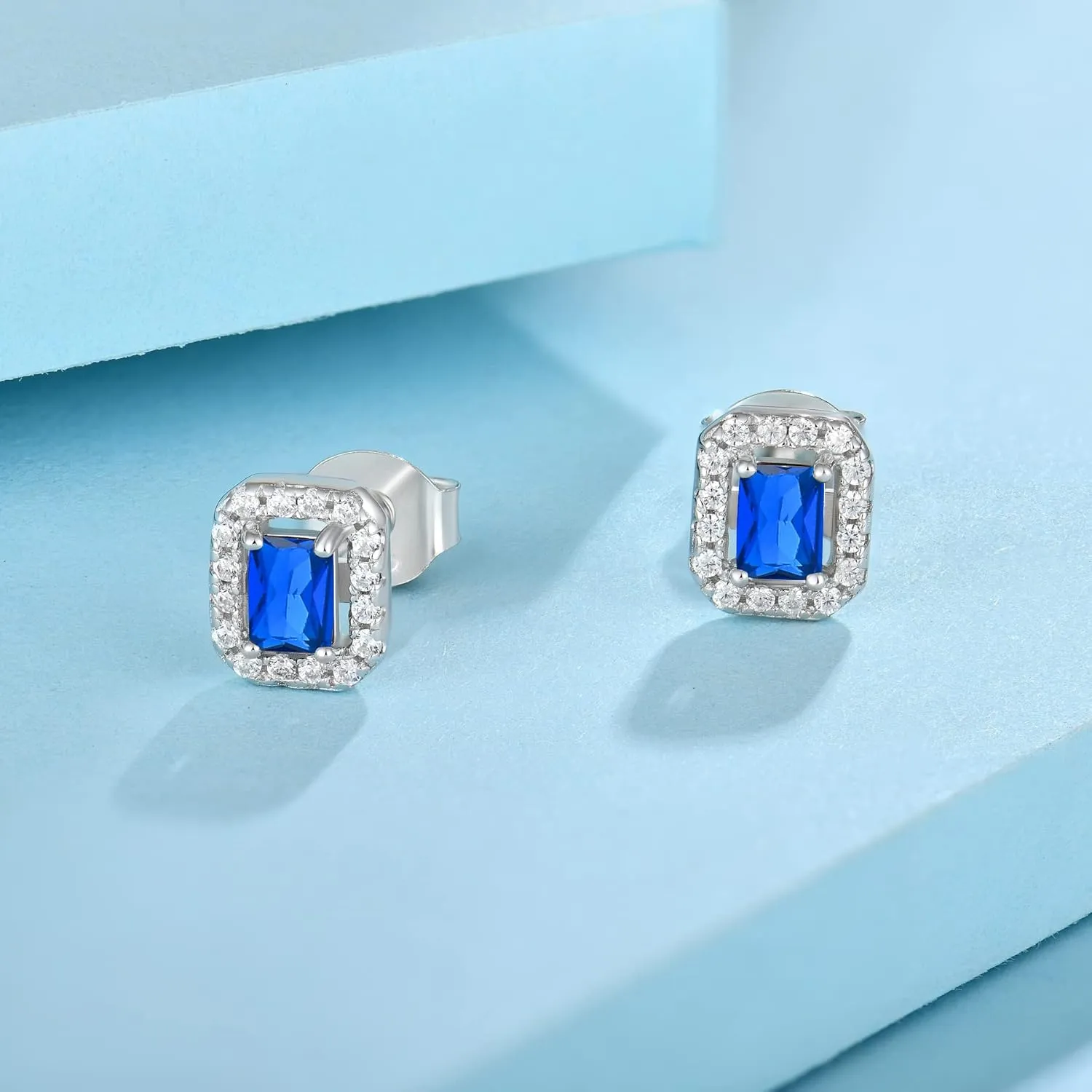 Women Earrings 925 Sterling Silver Halo Birstone Stud Earrings 3A Cubic Zirconia Jewelry
