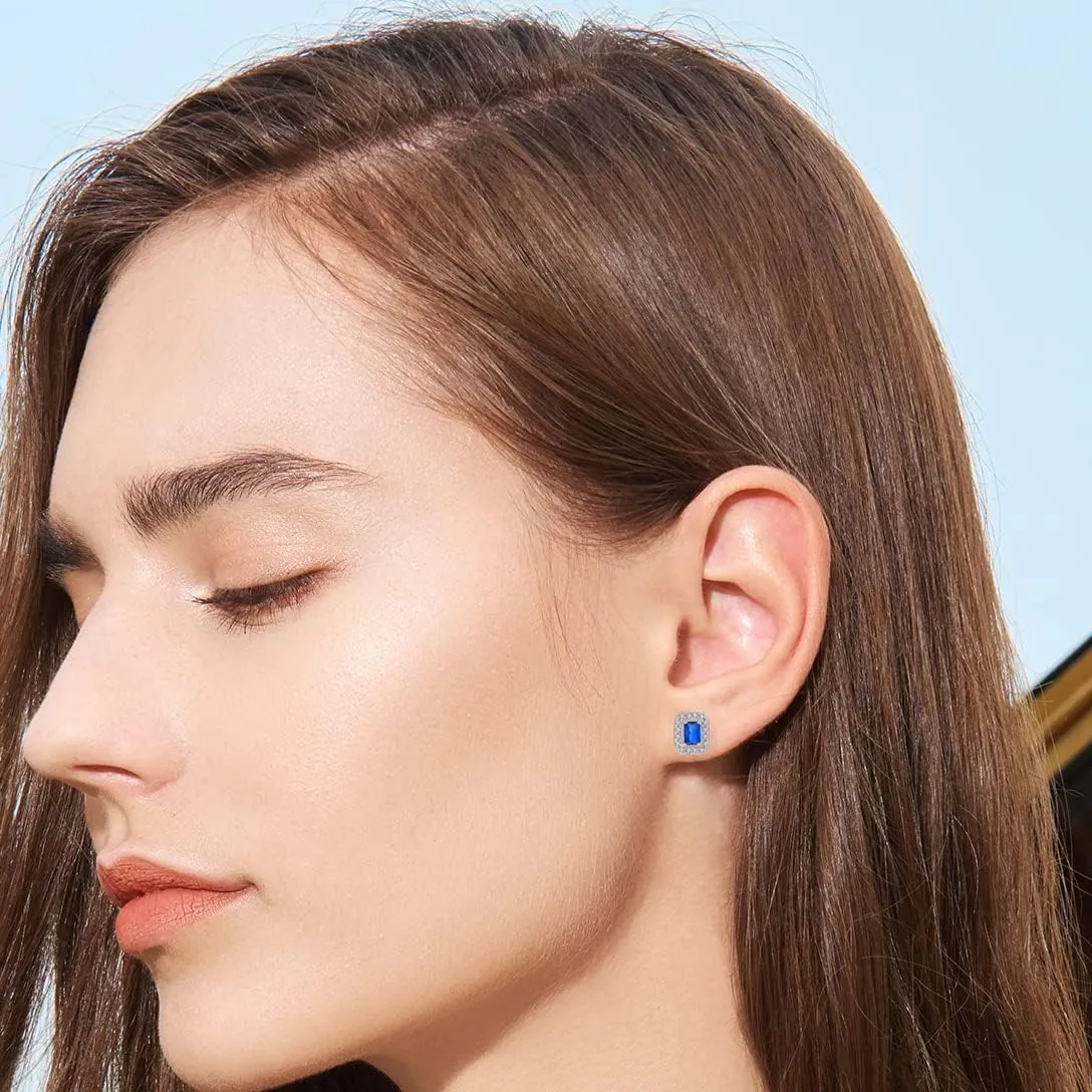 Women Earrings 925 Sterling Silver Halo Birstone Stud Earrings 3A Cubic Zirconia Jewelry