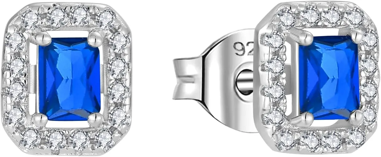 Women Earrings 925 Sterling Silver Halo Birstone Stud Earrings 3A Cubic Zirconia Jewelry