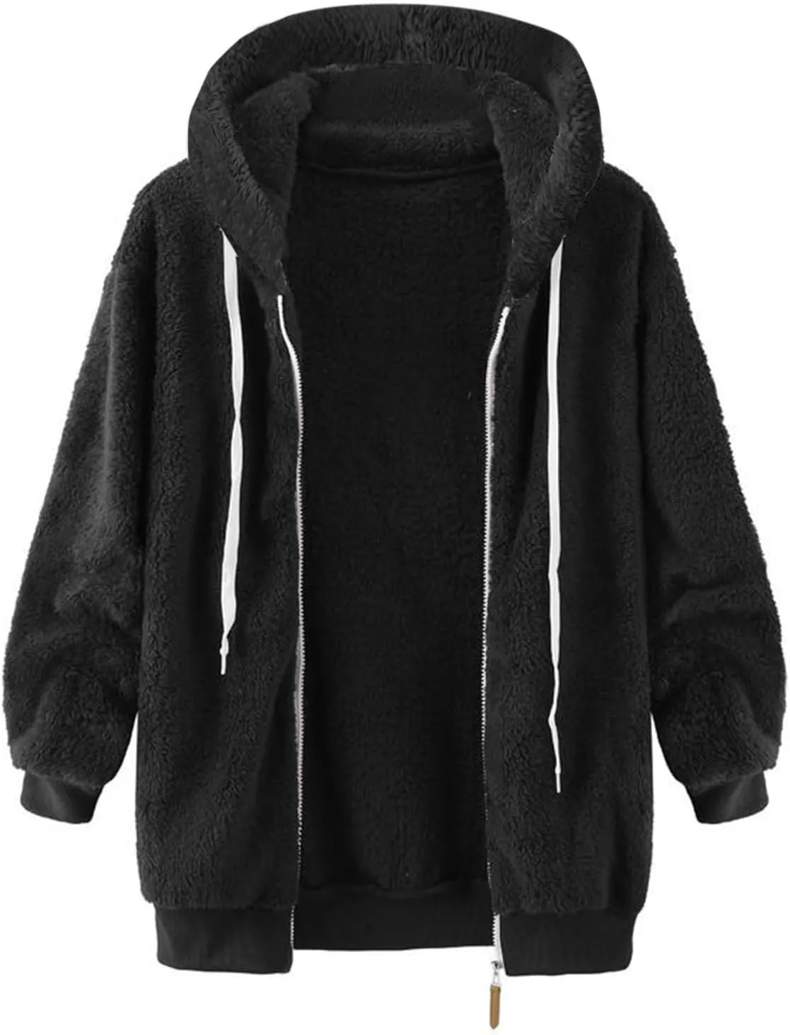 Women Fuzzy Jackets Full Zip Hooded Sweatshirt Coat Winter Warm Fleece Plush Zipper Hoodies Cozy Cardigan Outwear