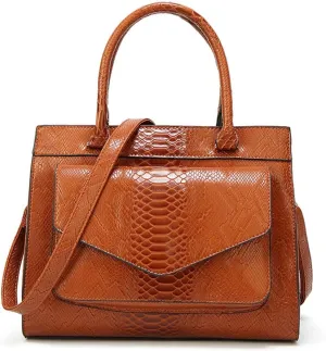 Women Handbag Large Capacity Stylish Snake PU Leather Shoulder Bag Simple All Match Crossbody Purse Satchel