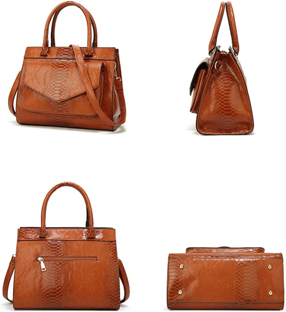 Women Handbag Large Capacity Stylish Snake PU Leather Shoulder Bag Simple All Match Crossbody Purse Satchel