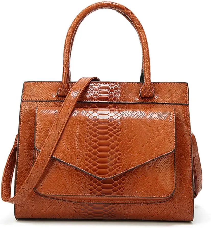 Women Handbag Large Capacity Stylish Snake PU Leather Shoulder Bag Simple All Match Crossbody Purse Satchel