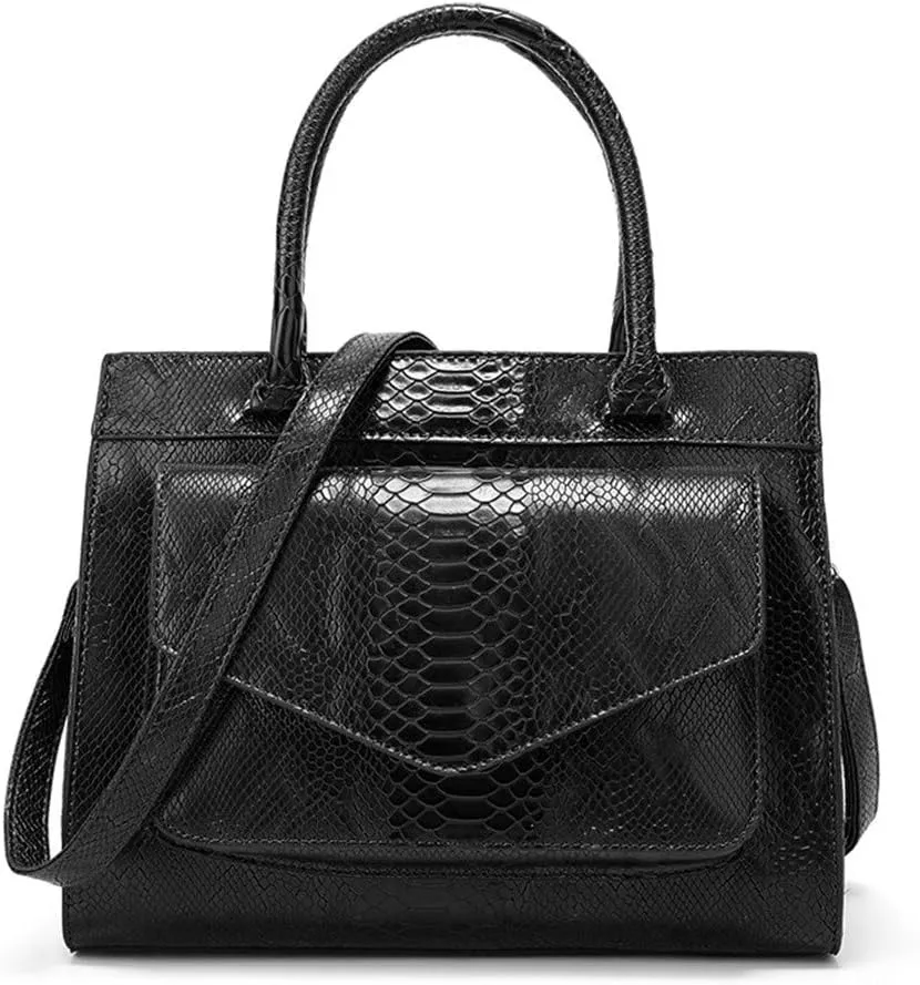 Women Handbag Large Capacity Stylish Snake PU Leather Shoulder Bag Simple All Match Crossbody Purse Satchel