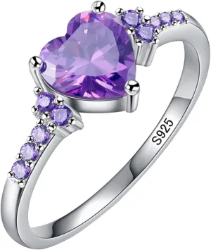 Women Heart Shaped Engagement Rings Inlaid Zircon Anniversary Rings Elegant Exquisite Wedding Jewelry (Purple, 10)