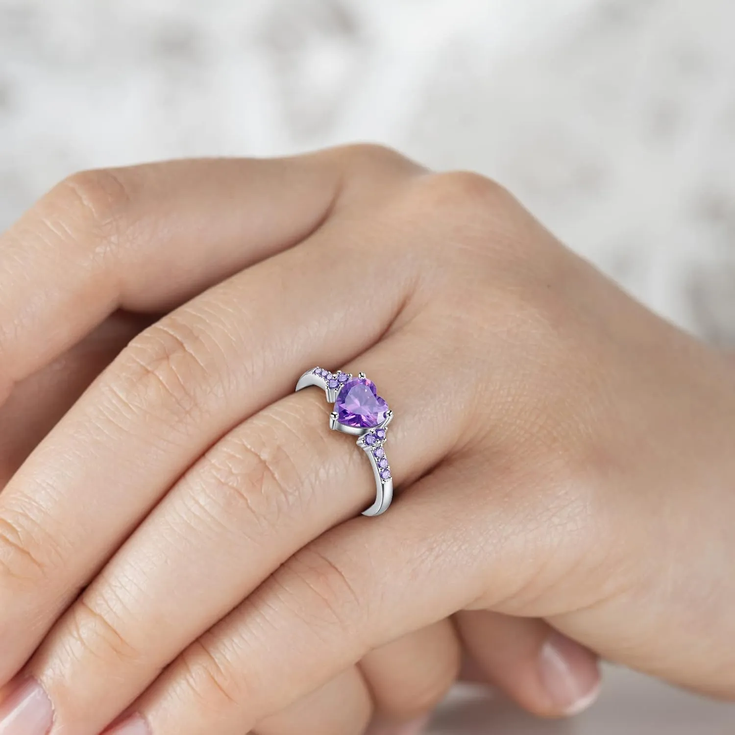 Women Heart Shaped Engagement Rings Inlaid Zircon Anniversary Rings Elegant Exquisite Wedding Jewelry (Purple, 10)