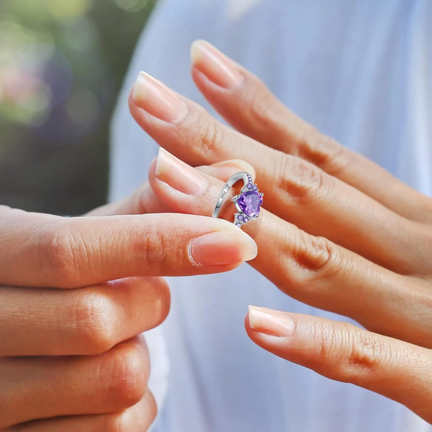 Women Heart Shaped Engagement Rings Inlaid Zircon Anniversary Rings Elegant Exquisite Wedding Jewelry (Purple, 10)