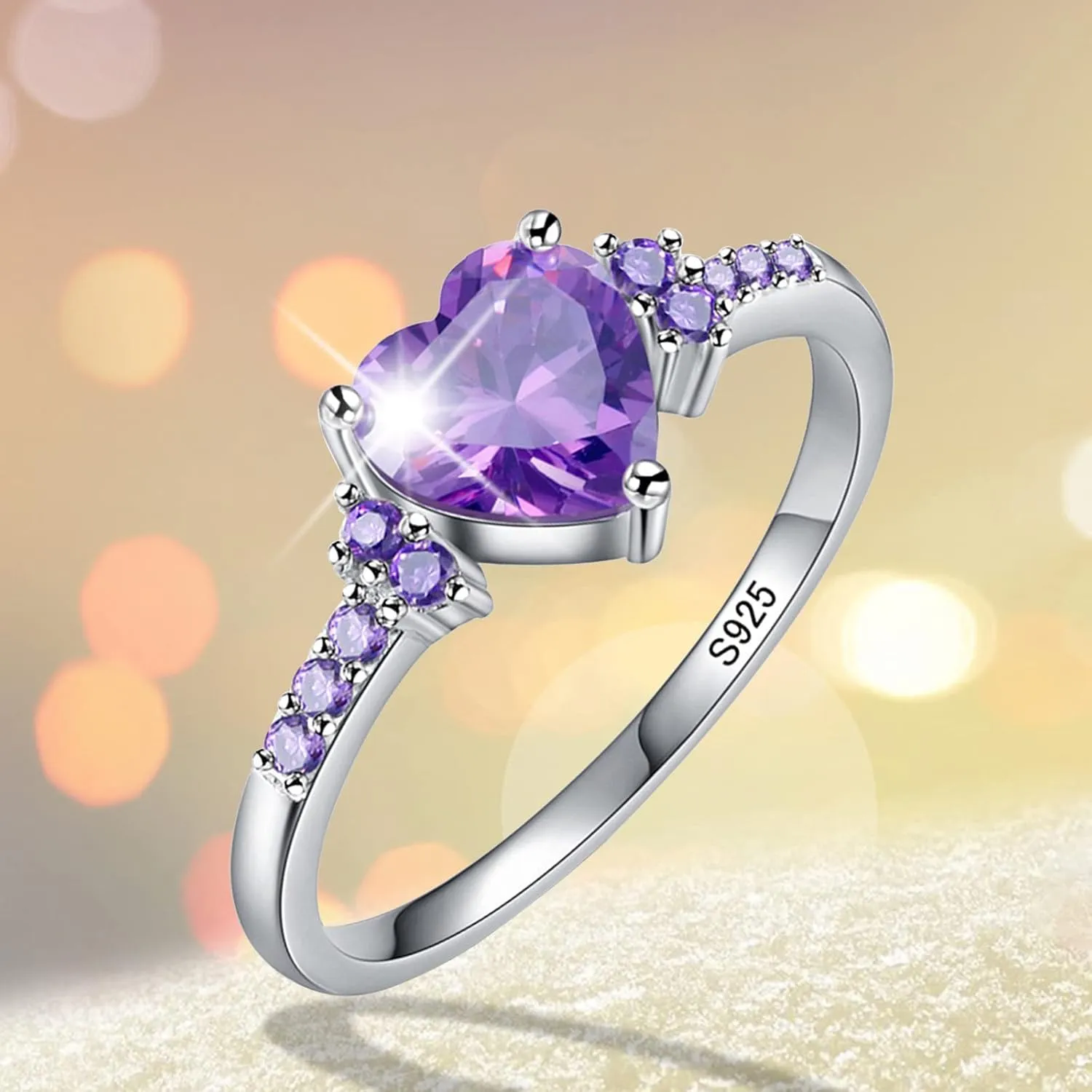 Women Heart Shaped Engagement Rings Inlaid Zircon Anniversary Rings Elegant Exquisite Wedding Jewelry (Purple, 10)