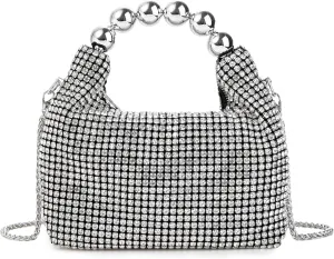 Women Rhinestone Beaded Evening Bag Sparkling Clutch with Detachable Strap for Wedding Party