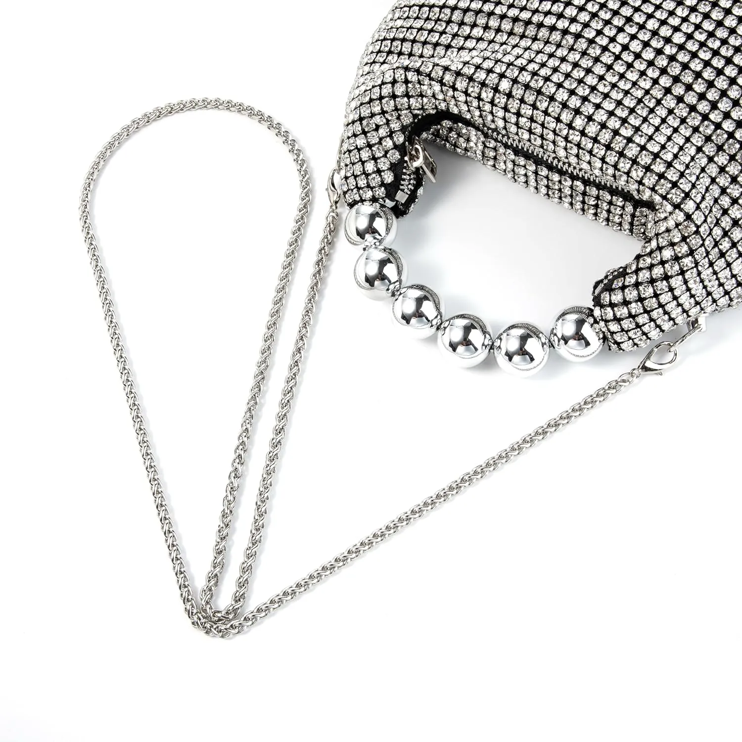 Women Rhinestone Beaded Evening Bag Sparkling Clutch with Detachable Strap for Wedding Party