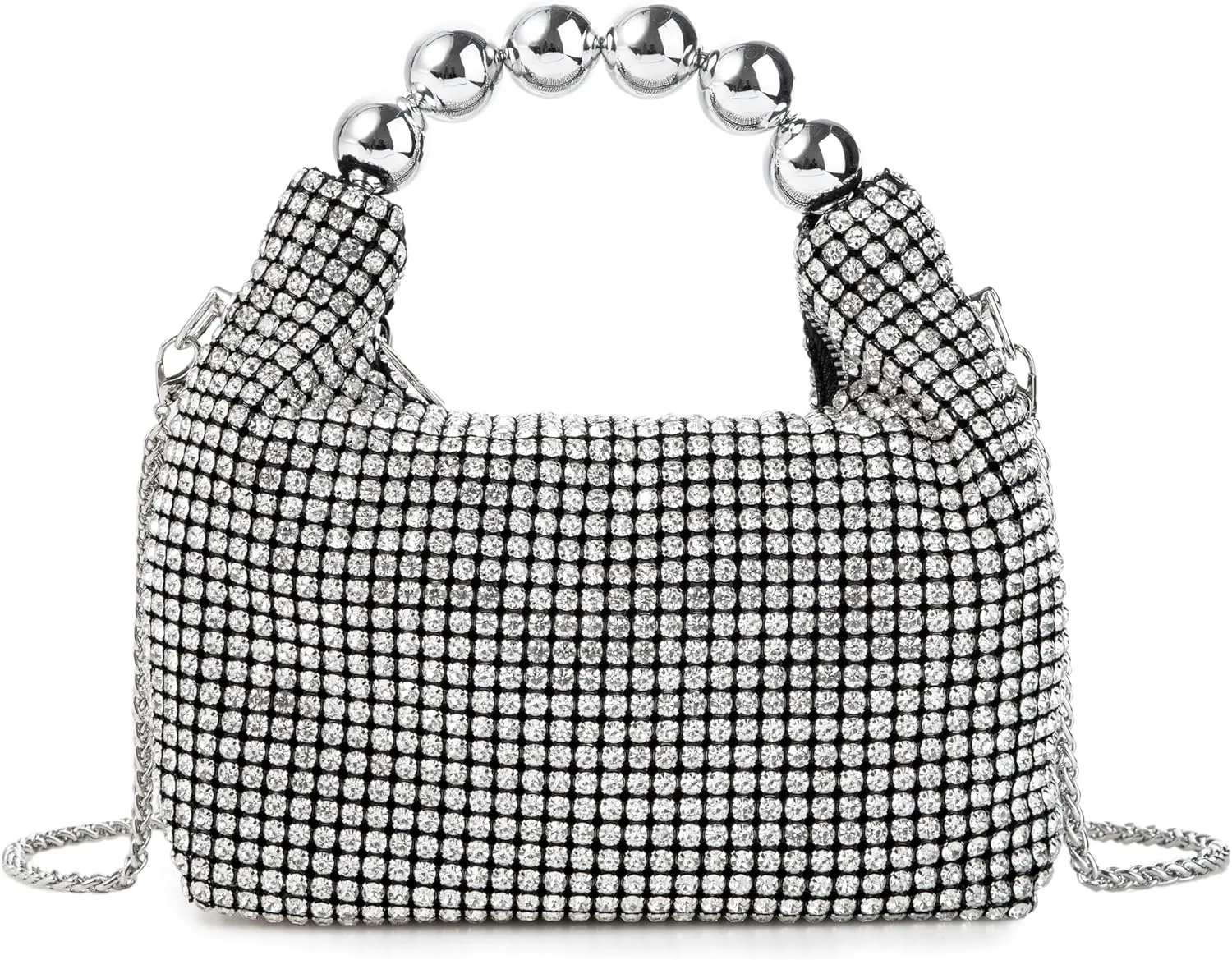 Women Rhinestone Beaded Evening Bag Sparkling Clutch with Detachable Strap for Wedding Party