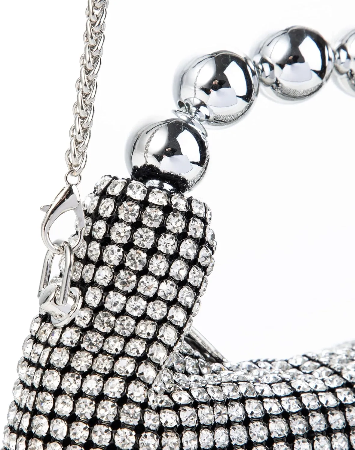 Women Rhinestone Beaded Evening Bag Sparkling Clutch with Detachable Strap for Wedding Party