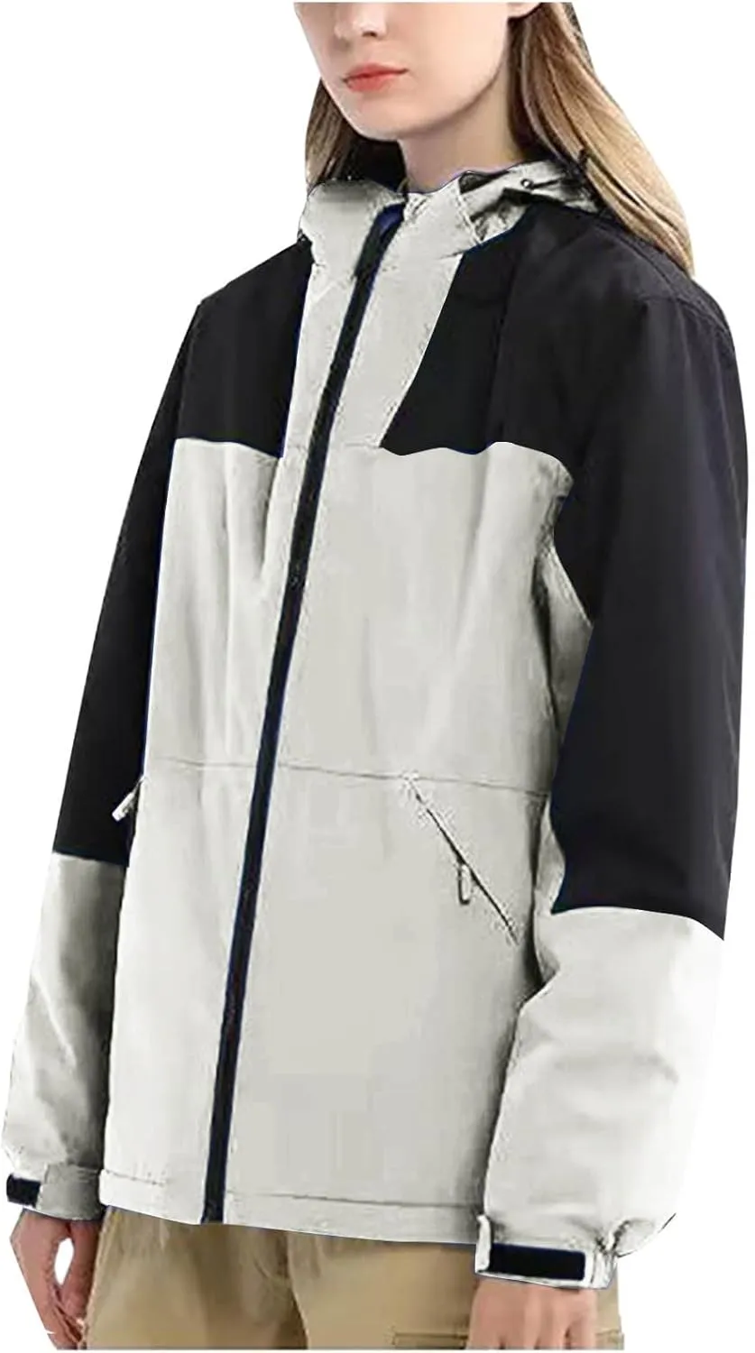 Women Skiing Windbreaker Jackets Zip Up Open Hooded Water-Resistant Hiking Outdoor Jacket Skiing Snowboarding Sports