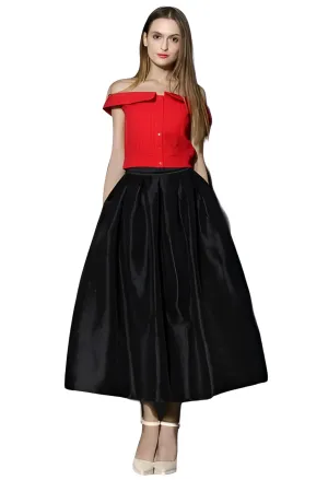 Women Skirt Midi-Length Black Taffeta Skirt  Elegant Special Occasion Skirt