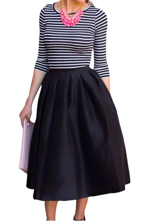 Women Skirt Midi-Length Black Taffeta Skirt One Pocket  Elegant Special Occasion Skirt