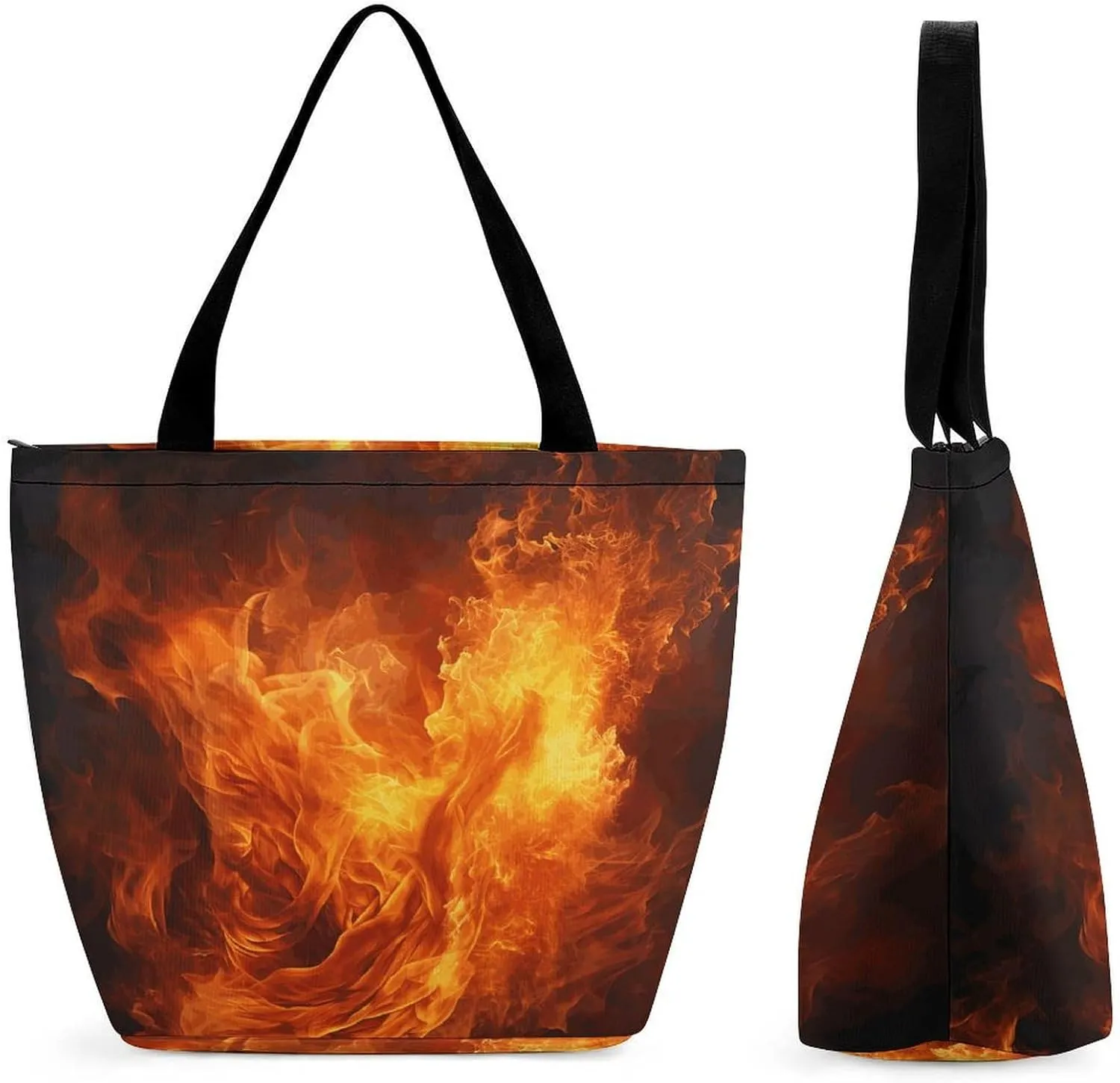Women Tote Bags with Handles Roaring Flame Shoulder Bag with Zipper Handbags Shopping Bags Travel Bag Beach Bag Reusable Grocery Bag for Swim Holiday Gift