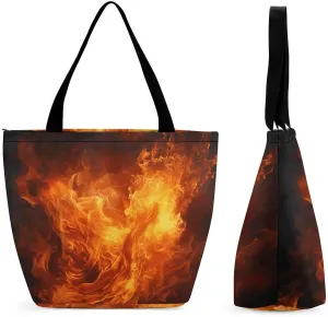 Women Tote Bags with Handles Roaring Flame Shoulder Bag with Zipper Handbags Shopping Bags Travel Bag Beach Bag Reusable Grocery Bag for Swim Holiday Gift