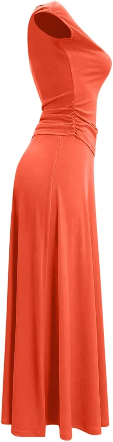 Women's 2 Piece Summer Outfits Dressy Casual Knit Short Sleeve Crop Top High Waist Midi Skirt Set Mandarin Dress