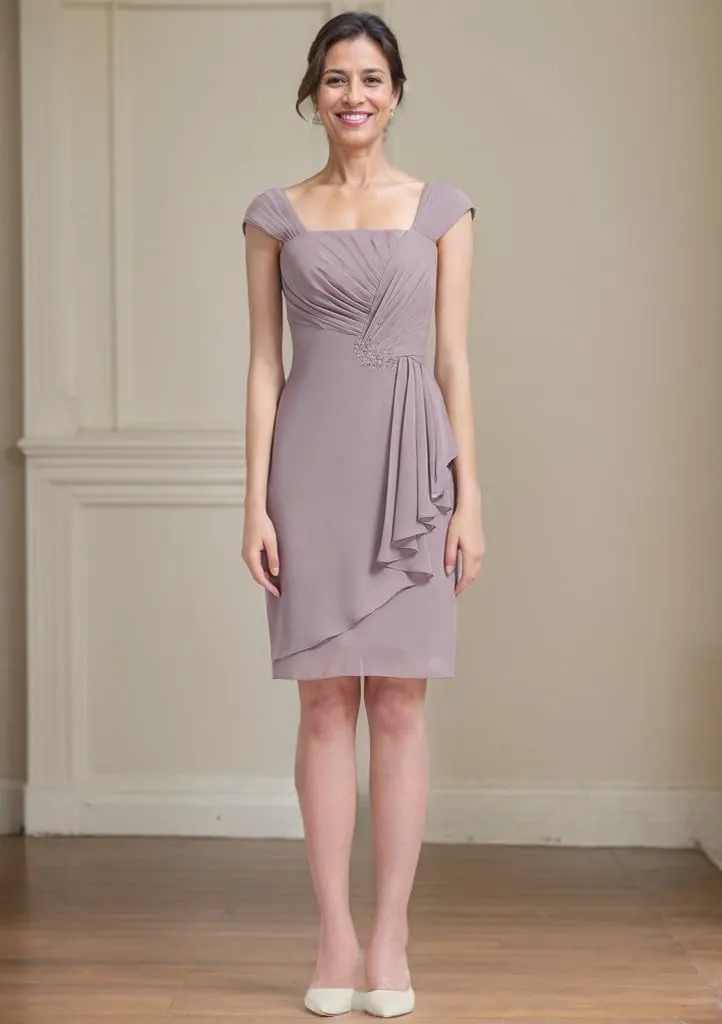 Women's 2 Pieces Mother of The Bride Dresses for Wedding Short Formal Dress with Jacket Chiffon Evening Gown