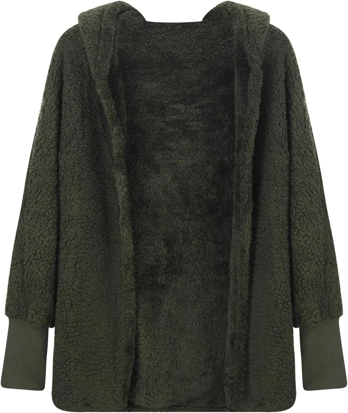 Womens 2023 Winter Coat Long Sleeve Solid Fuzzy Fleece Open Front Hooded Cardigans Jacket Coats Outerwear with Pocket