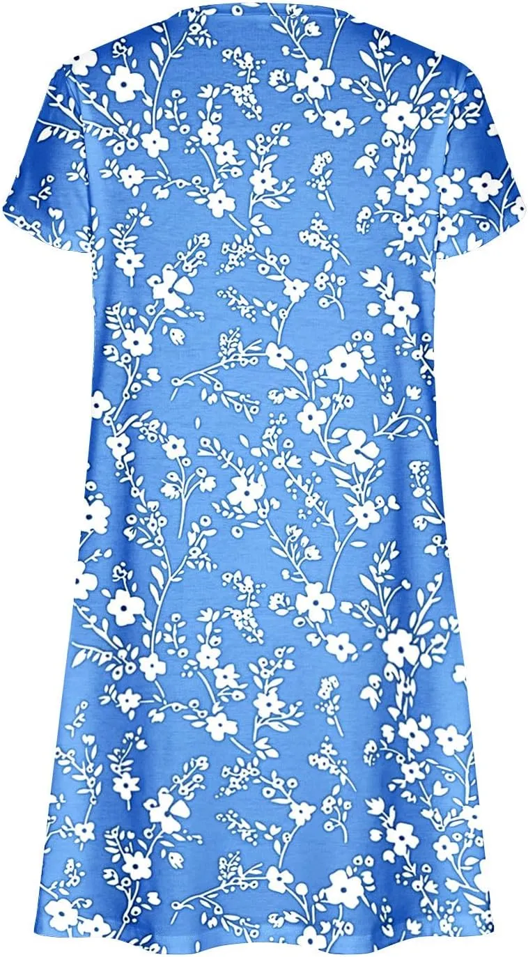 Women's 2025 Summer Casual Floral Boho Dress Flowing Ruffle T Shirt Dress Flowy a-Line Summer Outing V Midi Dresses