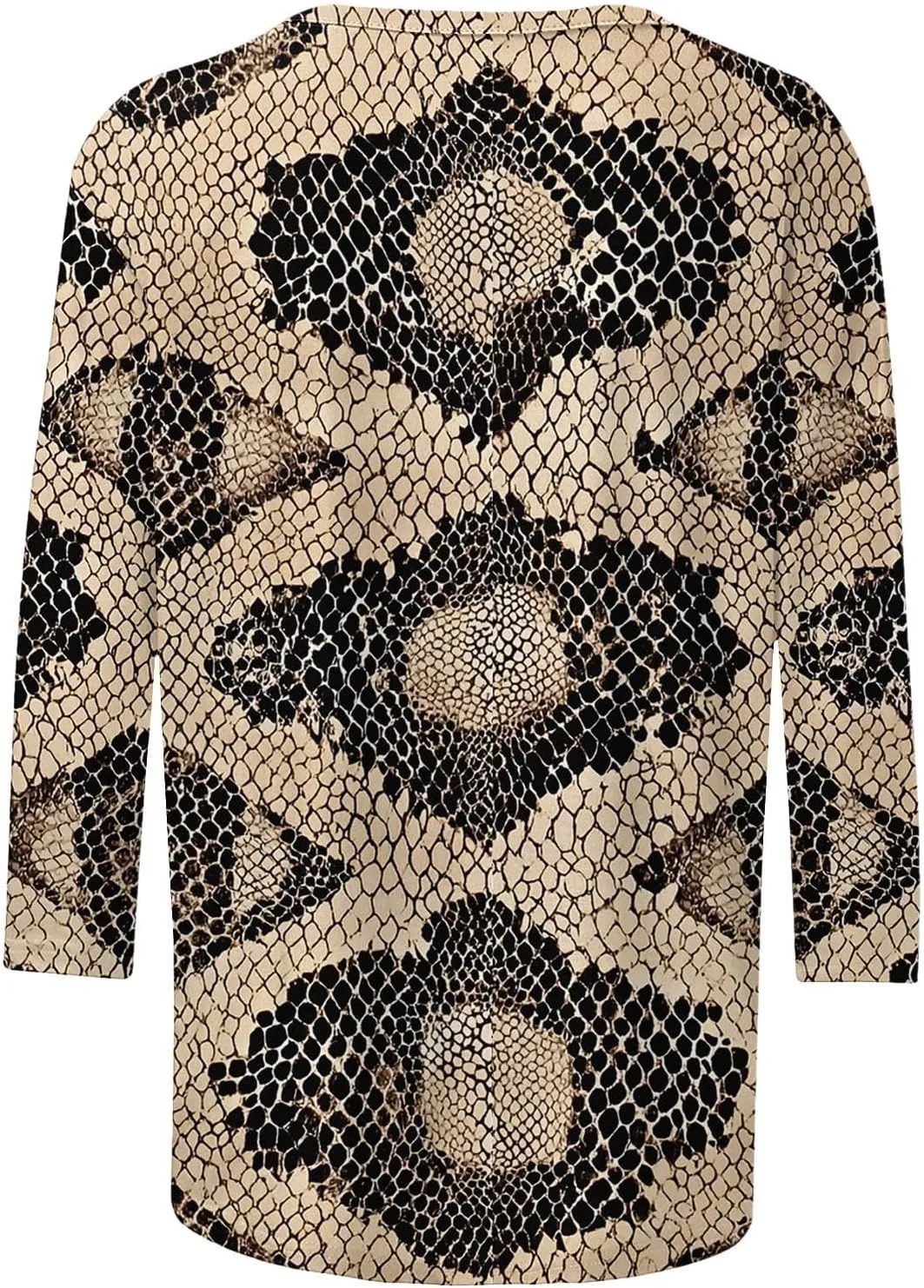 Womens 3/4 Sleeve Top, Fashion Snake Skin Print Casual Loose Fit Crew Neck Shirt, Trendy Printed T-Shirt Blouses