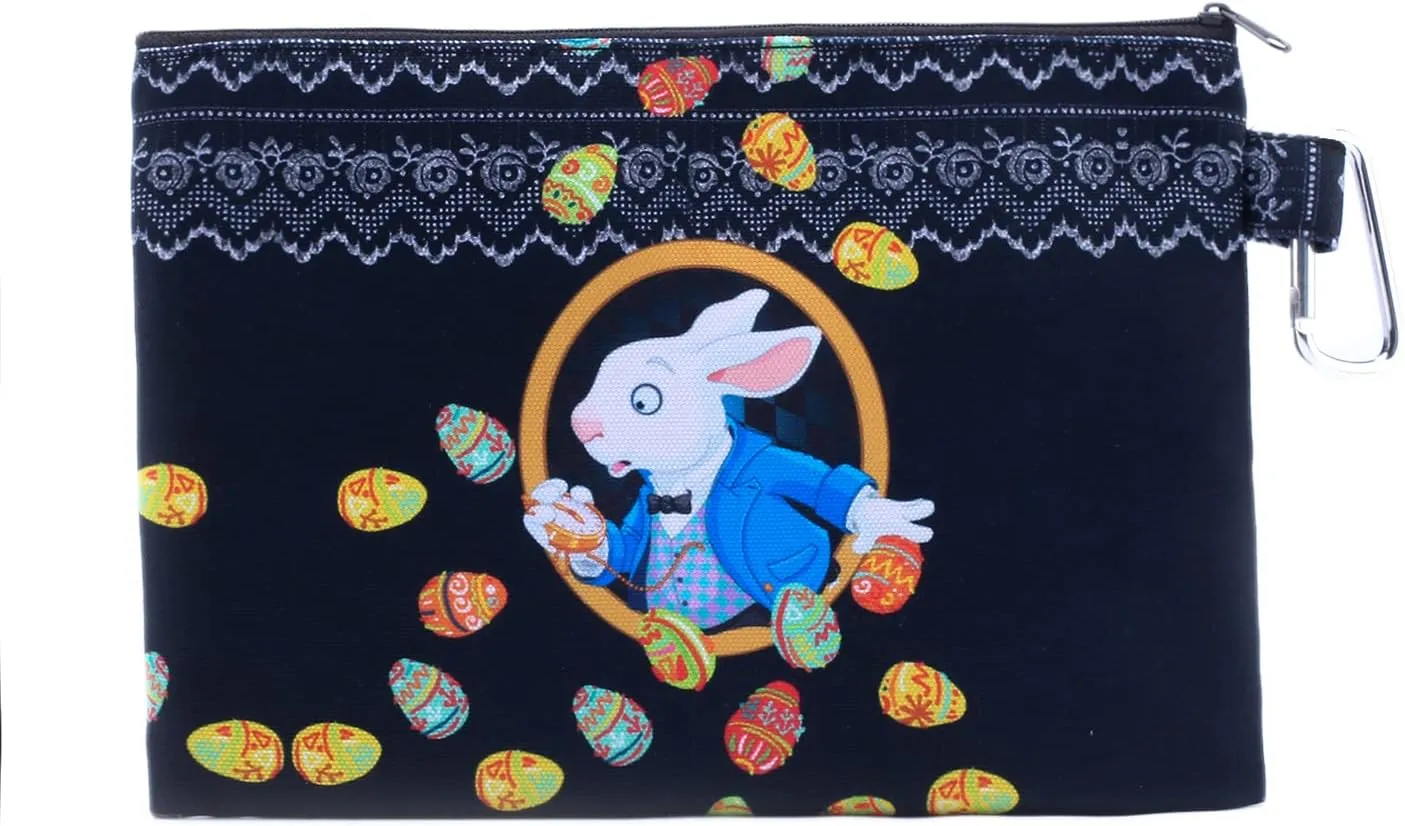 Womens Bag Alice Wonderland Rabbit Black Canvas Cosmetic Bag, One Size
