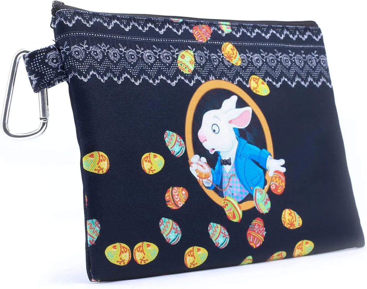 Womens Bag Alice Wonderland Rabbit Black Canvas Cosmetic Bag, One Size