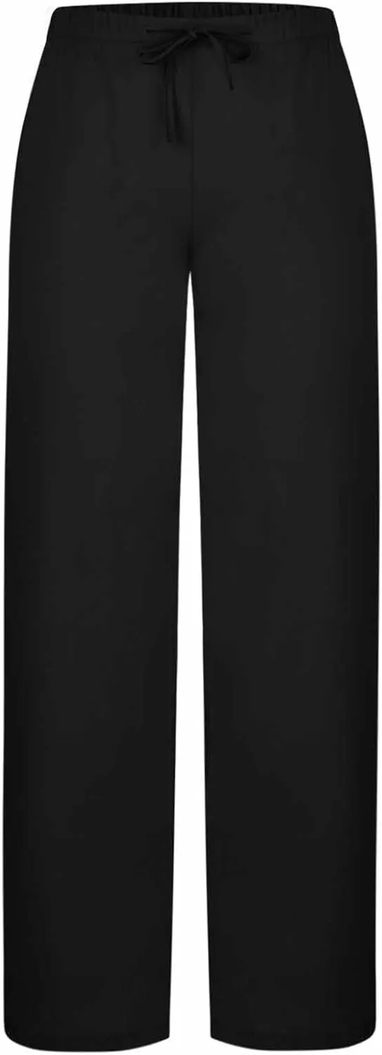 Womens Baggy Cotton Linen Trousers Summer Casual Solid Beach Resort Pants Elastic High Waist Drawstring Wide Leg Pant