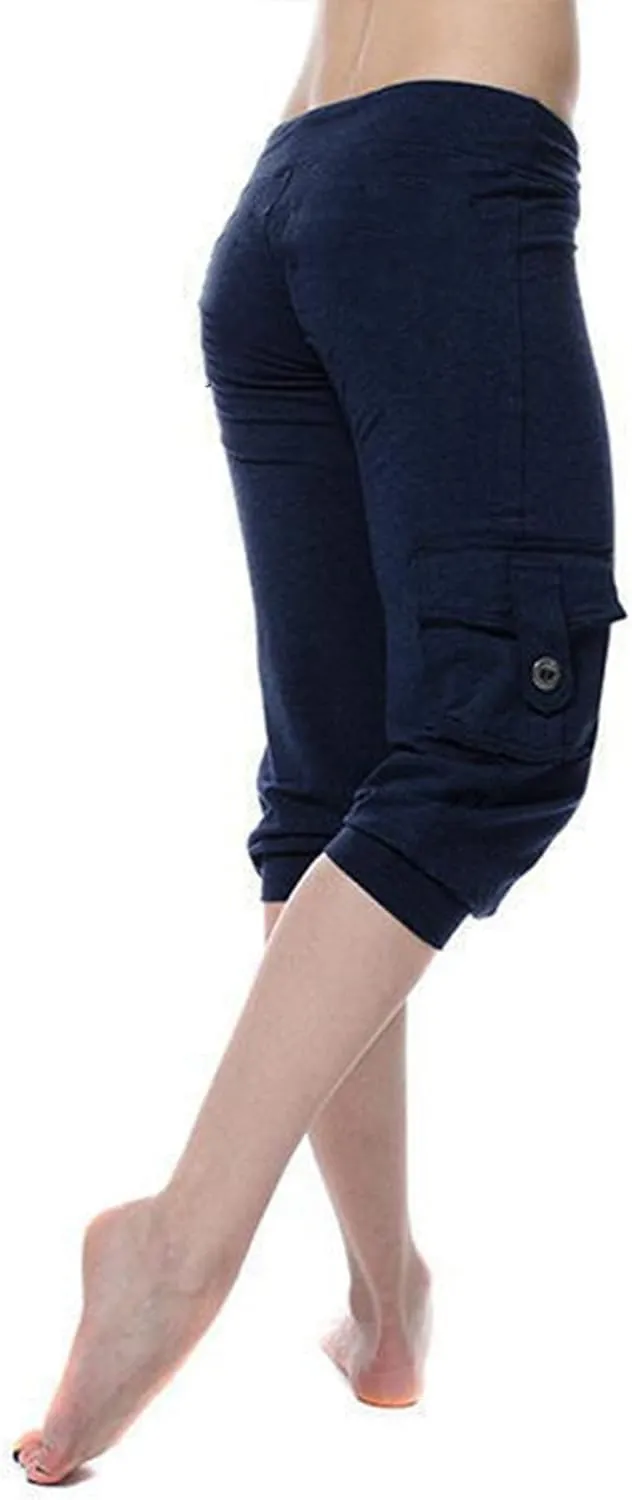 Women's Cargo Capri Pants Drawstring High Waist Casual Pockets Joggers 2025 Trendy Relaxed Fit Trousers