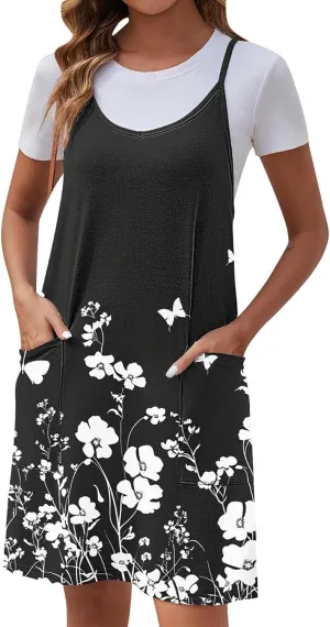Womens Casual Sundress Trendy Flower Pattern Print Summer Dresses Sleeveless Loose Vacation Beach Dress