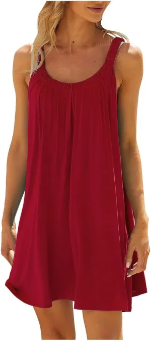 Womens Causal Summer Dress Beach Dress Sleeveless Waist Tie Front Bikini A- Line Mini Short Sun Dresses Beachwear