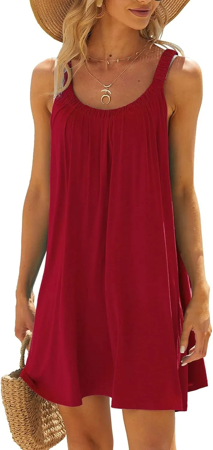 Womens Causal Summer Dress Beach Dress Sleeveless Waist Tie Front Bikini A- Line Mini Short Sun Dresses Beachwear