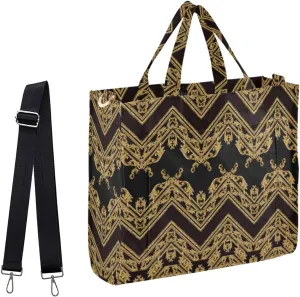 Womens Corduroy Handbag Vintage Baroque Stripe Satchel Bag with Shoulder Strap for Travel Beach Gym Shopping