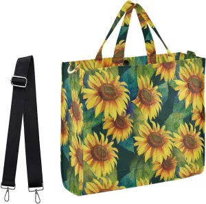 Womens Corduroy Handbag Vintage Blooming Sunflowers Small Crossbody Satchel Bag with Shoulder Strap Pockets for Gift Travel Beach Gym Work Shopping