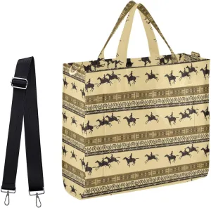 Womens Corduroy Handbag Vintage Stripes Horse Hippodrome Satchel Bag for Weekender Travel Beach Gym Work Shopping