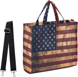 Womens Corduroy Handbag Vintage Style Usa American Flag Small Crossbody Satchel Shoulder Bag with Pockets for Work Weekender Travel Beach Gym Shopping