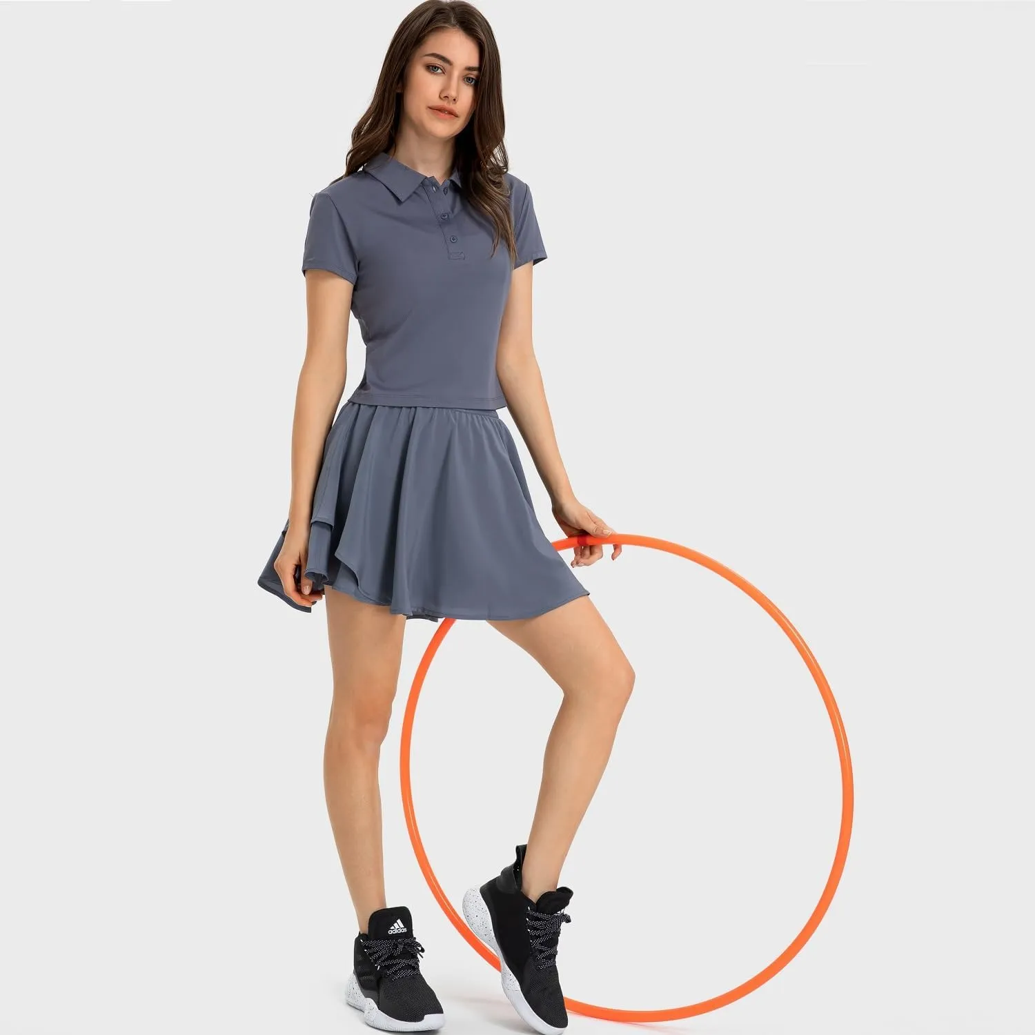 Women's Cropped Polo Shirts Athletic Golf Tennis Shirts Short Sleeve Moisture Wicking Collared Sports T-Shirts