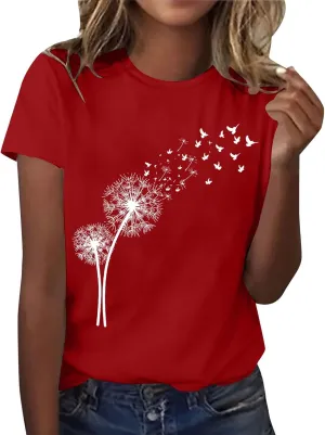 Women's Dandelion Printed Shirt Floral Summer Tops Loose Fit Casual Summer Outfits Soft Clothes 2025