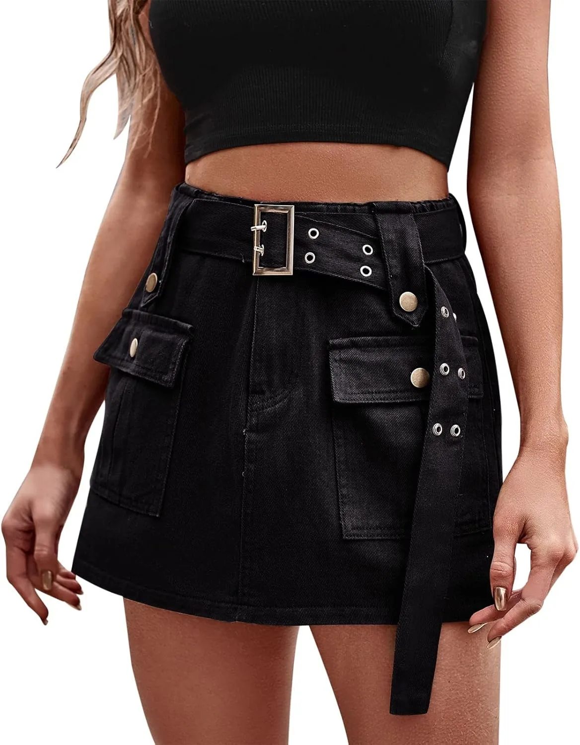 Women's elasticated waist design denim overalls culottes Skirted Bikini
