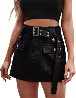 Women's elasticated waist design denim overalls culottes Skirted Bikini