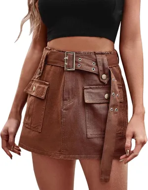 Women's elasticated waist design denim overalls culottes Skirted Bikini