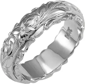 Women's Engraved Plumeria Flower Ring 925 Sterling Silver Dainty Carved Rose Flower Band Valentine's Day Gift