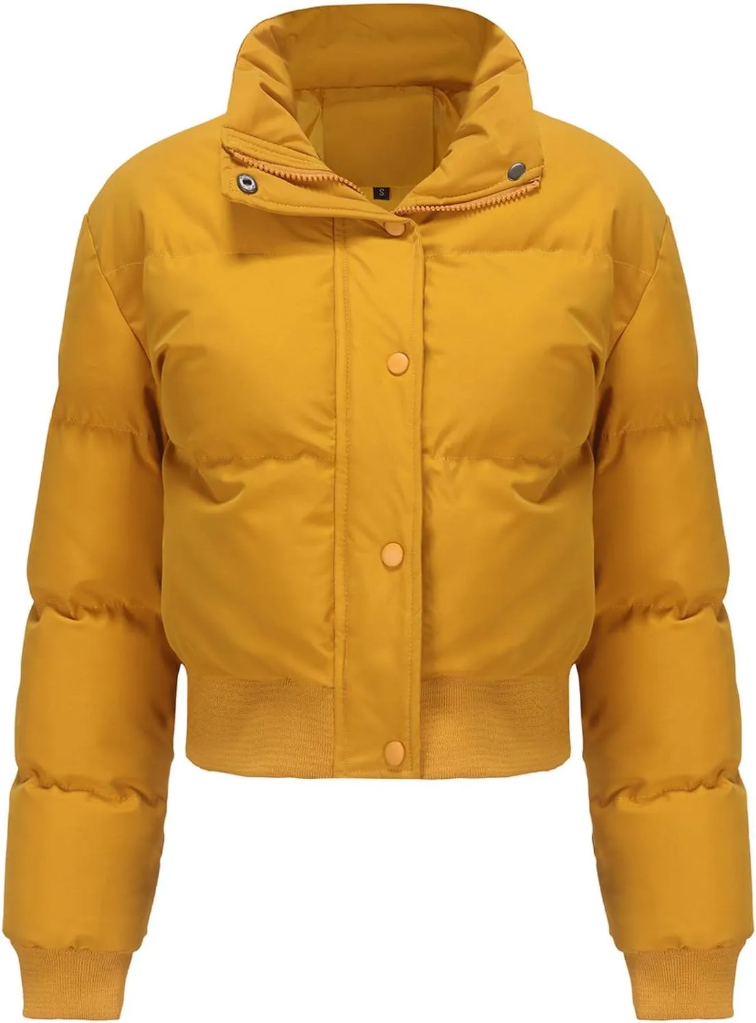Women's Fall Winter Outfits Stand Collar Thermal Short Bread Down Jackets Long Sleeve Zip Up Fluffy Crop Cotton Coats