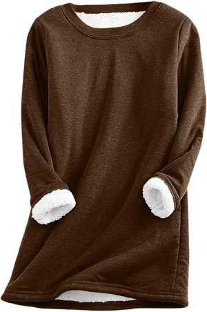 Womens Fleece Crewneck Sweatshirt Sherpa Lined Sweatshirt Thermal Sweatshirt Warm Winter Pullover Sweatshirt