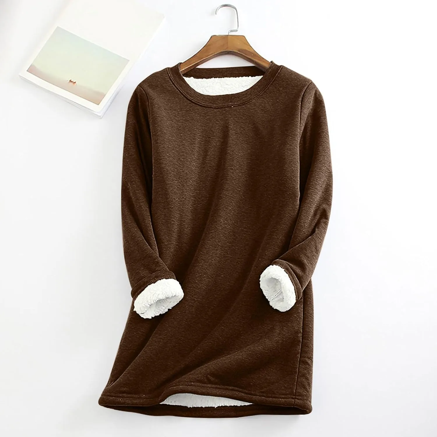 Womens Fleece Crewneck Sweatshirt Sherpa Lined Sweatshirt Thermal Sweatshirt Warm Winter Pullover Sweatshirt