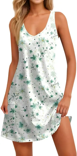 Women's Floral Sleeveless Summer Dress Lightweight Casual Beach Sundress with V-Neck for Vacation & Daily Wear